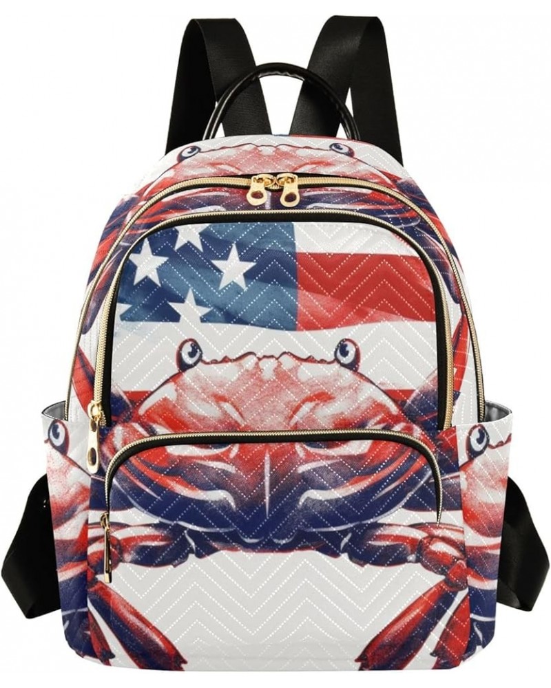 American Flag Crab Fashion Backpack Purse Ladies Fashion Rucksack Travel Shoulder Bag Casual Daily Backpack Work Bag Small $2...