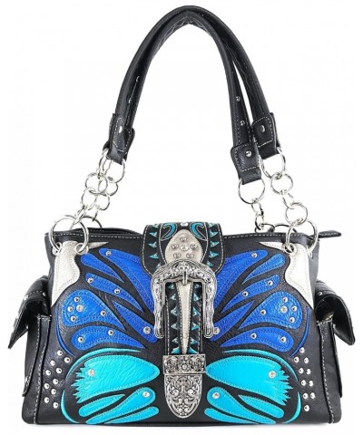 Abstract Butterfly Buckle Black Conceal Carry Handbag Blue $32.20 Shoulder Bags