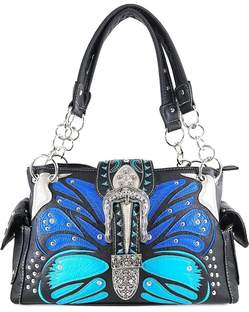 Abstract Butterfly Buckle Black Conceal Carry Handbag Blue $32.20 Shoulder Bags