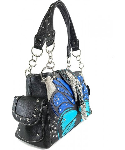 Abstract Butterfly Buckle Black Conceal Carry Handbag Blue $32.20 Shoulder Bags