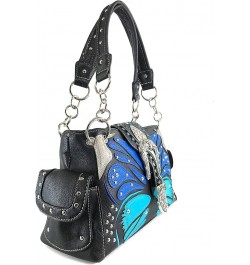 Abstract Butterfly Buckle Black Conceal Carry Handbag Blue $32.20 Shoulder Bags