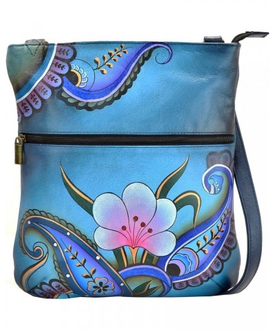 Women's Hand-Painted Genuine Leather Slim Cross Shoulder Bag Denim Paisley Floral $46.28 Shoulder Bags