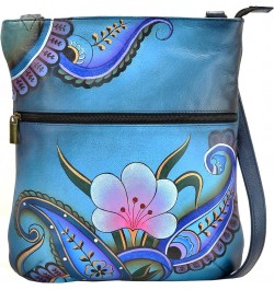 Women's Hand-Painted Genuine Leather Slim Cross Shoulder Bag Denim Paisley Floral $46.28 Shoulder Bags