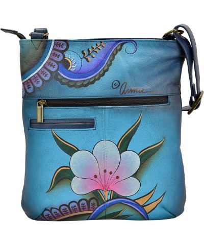 Women's Hand-Painted Genuine Leather Slim Cross Shoulder Bag Denim Paisley Floral $46.28 Shoulder Bags