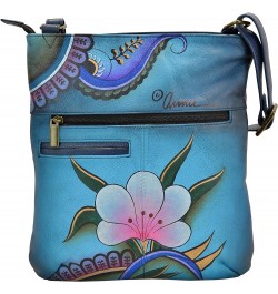 Women's Hand-Painted Genuine Leather Slim Cross Shoulder Bag Denim Paisley Floral $46.28 Shoulder Bags