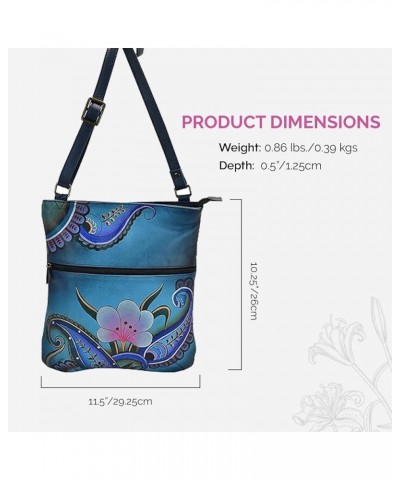 Women's Hand-Painted Genuine Leather Slim Cross Shoulder Bag Denim Paisley Floral $46.28 Shoulder Bags