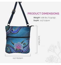 Women's Hand-Painted Genuine Leather Slim Cross Shoulder Bag Denim Paisley Floral $46.28 Shoulder Bags