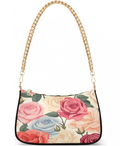 Shoulder Bags for Women Beige Pink Blue Red Rose Flowers Hobo Tote Handbag Small Clutch Purse with Zipper Closure $16.42 Shou...