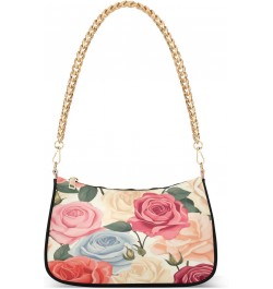 Shoulder Bags for Women Beige Pink Blue Red Rose Flowers Hobo Tote Handbag Small Clutch Purse with Zipper Closure $16.42 Shou...