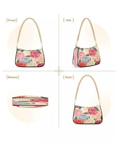 Shoulder Bags for Women Beige Pink Blue Red Rose Flowers Hobo Tote Handbag Small Clutch Purse with Zipper Closure $16.42 Shou...