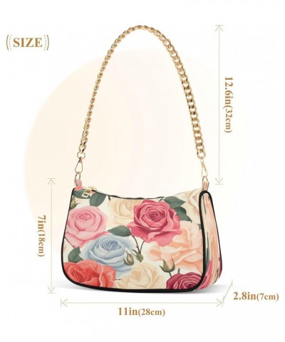 Shoulder Bags for Women Beige Pink Blue Red Rose Flowers Hobo Tote Handbag Small Clutch Purse with Zipper Closure $16.42 Shou...