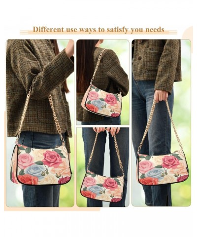 Shoulder Bags for Women Beige Pink Blue Red Rose Flowers Hobo Tote Handbag Small Clutch Purse with Zipper Closure $16.42 Shou...