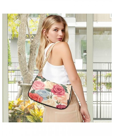 Shoulder Bags for Women Beige Pink Blue Red Rose Flowers Hobo Tote Handbag Small Clutch Purse with Zipper Closure $16.42 Shou...