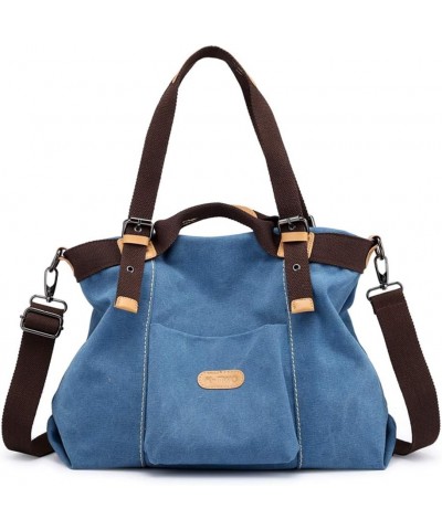 Women Hobo Handbags Canvas Casual Vintage Shoulder bag Daily Purse Tote Crossbody Shopper Bag Blue $12.69 Totes