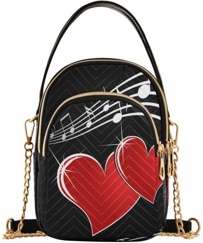 Music Note Red Heart Crossbody Bag Small Shoulder Handbags Leather Purse for Women $15.33 Crossbody Bags