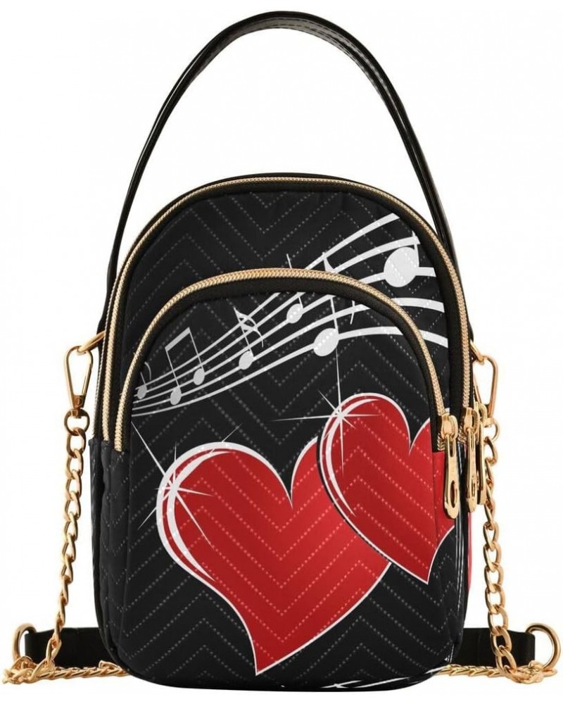 Music Note Red Heart Crossbody Bag Small Shoulder Handbags Leather Purse for Women $15.33 Crossbody Bags