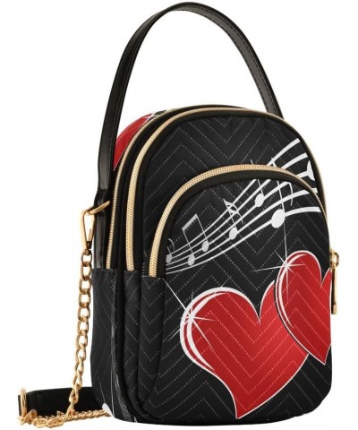 Music Note Red Heart Crossbody Bag Small Shoulder Handbags Leather Purse for Women $15.33 Crossbody Bags