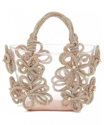 Transparent Rhinestonee Women's Tote Bag,PVC Women Crystal Handbag,Handle Drill Rope Handmade Flower Woven Purses Gold $24.83...