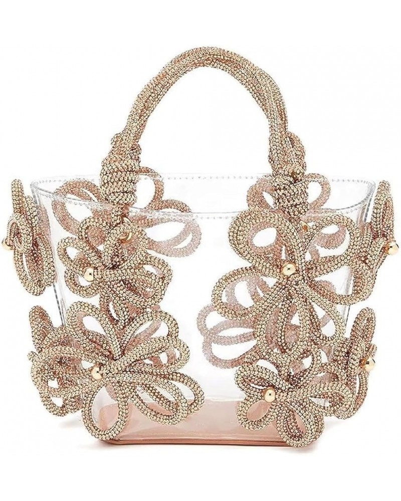 Transparent Rhinestonee Women's Tote Bag,PVC Women Crystal Handbag,Handle Drill Rope Handmade Flower Woven Purses Gold $24.83...