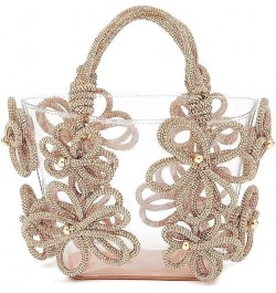 Transparent Rhinestonee Women's Tote Bag,PVC Women Crystal Handbag,Handle Drill Rope Handmade Flower Woven Purses Gold $24.83...