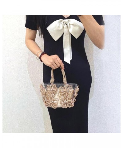 Transparent Rhinestonee Women's Tote Bag,PVC Women Crystal Handbag,Handle Drill Rope Handmade Flower Woven Purses Gold $24.83...