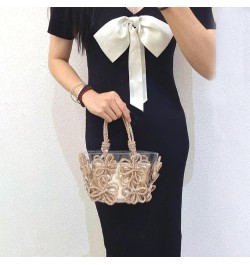 Transparent Rhinestonee Women's Tote Bag,PVC Women Crystal Handbag,Handle Drill Rope Handmade Flower Woven Purses Gold $24.83...