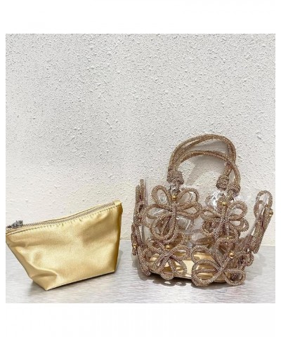 Transparent Rhinestonee Women's Tote Bag,PVC Women Crystal Handbag,Handle Drill Rope Handmade Flower Woven Purses Gold $24.83...