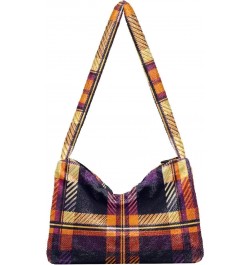 Ladies Soft Plush Underarm Bag Orange-purple-tartan Fluffy Shoulder Bag Women Furry Purse Handbag $16.63 Shoulder Bags