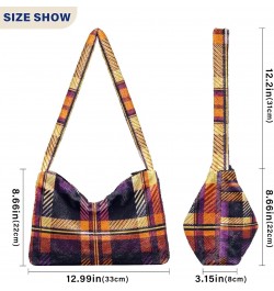 Ladies Soft Plush Underarm Bag Orange-purple-tartan Fluffy Shoulder Bag Women Furry Purse Handbag $16.63 Shoulder Bags