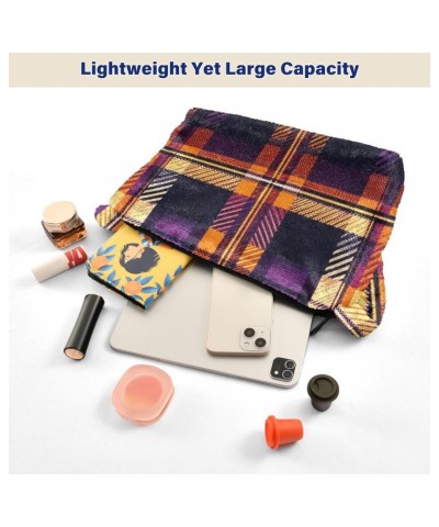 Ladies Soft Plush Underarm Bag Orange-purple-tartan Fluffy Shoulder Bag Women Furry Purse Handbag $16.63 Shoulder Bags