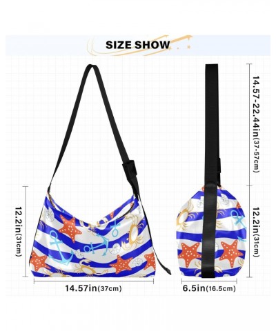 Marine Seamless Pattern Hobo Crossbody Bags for Women Leather Large Shoulder Bag Cross Body Cute Crab Cockleshell Trendy Wome...