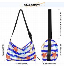 Marine Seamless Pattern Hobo Crossbody Bags for Women Leather Large Shoulder Bag Cross Body Cute Crab Cockleshell Trendy Wome...