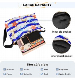 Marine Seamless Pattern Hobo Crossbody Bags for Women Leather Large Shoulder Bag Cross Body Cute Crab Cockleshell Trendy Wome...