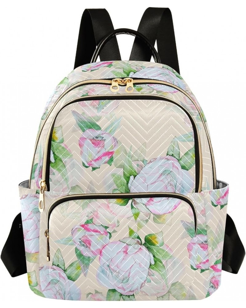 Travel Backpack Purse for Women Fashion Anti-theft Work Casual Luxury White Peony Flower Daypack Shoulder Bag Medium Size Sma...